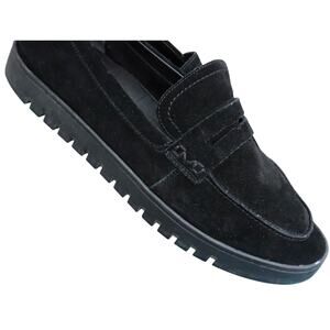 Vionic Uptown Suede Lug Sole Penny Loafers Shoes Black Womens 12W Wide Preppy